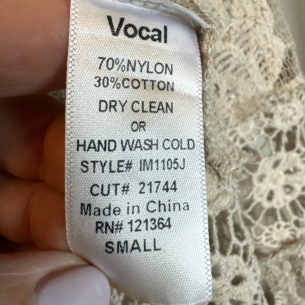 Vocal Cream Lace Cardigan Studded with Suede Accents Military Inspired Size - Picture 8 of 10